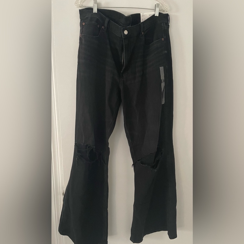 American Eagle Outfitters Black Flare Jeans with Distressed Knee